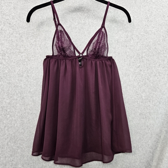 Victoria's Secret Sheer Chiffon and Lace Maroon‎ Babydoll Size Small - Picture 1 of 5